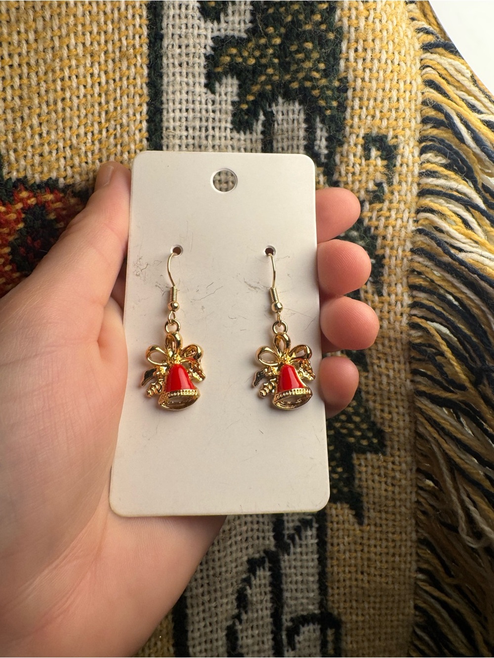 Gold-Tone Red Bell Drop Earrings with Bow Accent